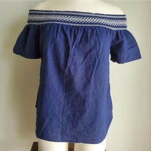 Vineyard Vines Embroidered Off shoulder Linen Cotton Top Size Small